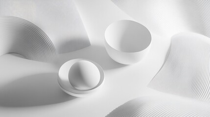 Poster - White abstract forms and bowls on a wavy surface.