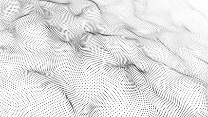 Fototapete - A wave of moving particles. Abstract 3d illustration on a white background. Seamless loop.