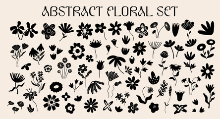abstract plants cutouts shapes and forms design elements set. simple floral vector illustration coll