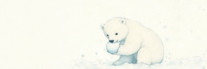 Charming vintage polar bear cub in snowy winter scene for seasonal decorations