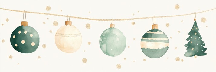 Gentle spring holiday theme with illustrated tree ornaments for festive decor