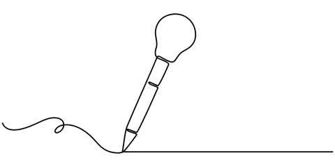 Wall Mural - continuous one line drawing of pencil with idea light bulb combined into symbol, creative energy des