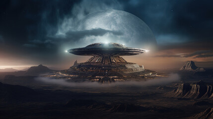 Poster - Alien Spaceship City on a Desert Planet