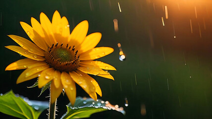 sunflowers in the light rain