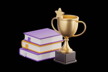 Aufkleber - A golden trophy sits atop a stack of books, symbolizing academic achievement and success.