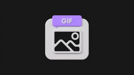 Fototapete - 3D render of a GIF image icon with a purple label, indicating a graphic file format.