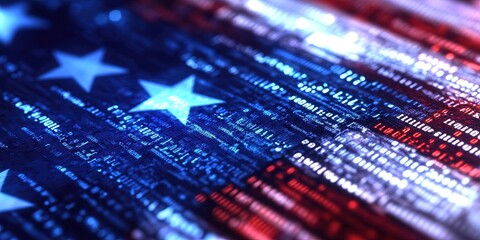 American flag made of digital data - government technology concept