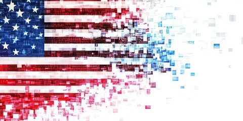 American flag made of digital data - government technology concept