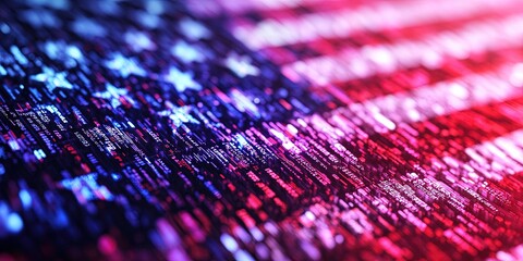 American flag made of digital data - government technology concept