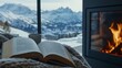 © Angelina - A realistic image of a warm fireplace featuring a knitted blanket and a book.