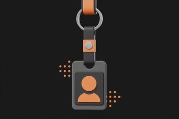 Aufkleber - A 3D render of a black ID lanyard with an orange profile icon, ideal for identification.