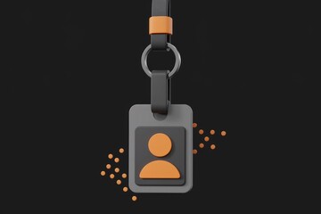 Fototapete - 3D render of a gray ID card with an orange person icon, hanging on a lanyard.