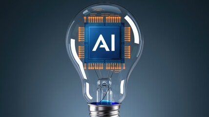 Leinwandbilder - AI microchip inside a lightbulb symbolizes innovative ideas and intelligent solutions.