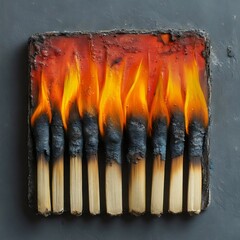 Wall Mural - A close up of a lit matchstick with the flame reaching up to the top of the imag