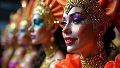 Smiling Carnival Dancer in Vibrant Costume, Festive Parade Atmosphere, Celebration Symbol