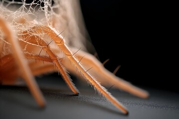 Meticulously crafted spider web its strands glistening with dew the arachnids working in harmony to weave the structure using a complex system of pheromone communication