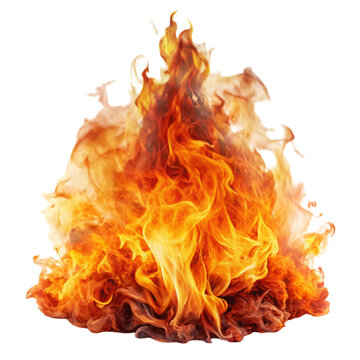Fire flames and smoke isolated on transparent background