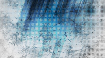 Poster - Blue abstract geometric stripes on grey grunge textural background. Vector tech retro design