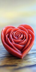 Wall Mural - Red heart rose carved ornament on wood.