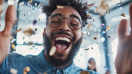 Celebration of joyful developers at tech event modern office space closeup captured moment vibrant environment