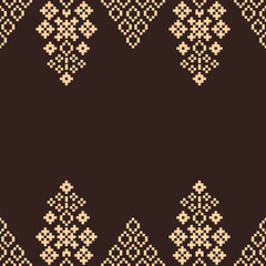 Wall Mural - Ethnic pattern traditional motif ikat geometric fabric pattern cross stitch.Ikat embroidery Ethnic oriental Pixel brown background.Abstract,vector,illustration. Texture,decoration,wallpaper.