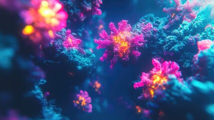 Wall Mural - abstract representation of microscopic entities in vibrant colors.