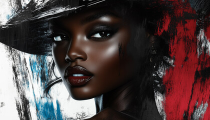 Wall Mural - black supermodel in a fotoshot for an advertisement of new cosmetics line - black blue red