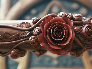 Wall Mural - Wood carving, rose center, decorative, detailed.