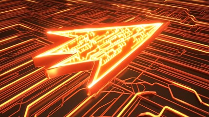 Wall Mural - a glowing arrow symbol on a circuit-like background, representing technology and innovation.