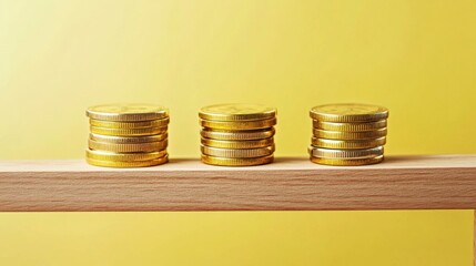 Wall Mural - Investment growth strategies gold coins stacked on wood shelf modern business concept