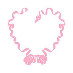 Wall Mural - pink heart frame with bow and ribbon in vintage baroque style. coquette girly aesthetic. hand-drawn 