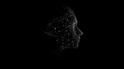 Abstract wireframe portrait of female silhouette on black background