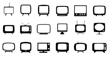 Wall Mural - retro tv silhouette black icons set. television monitor display screen. electrical video appliance f