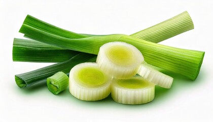 Top view of green onion isolated on the white background Cut spring onion