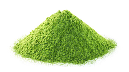 Wall Mural - side view on one single green matcha tea powder pile heap isolated on white background