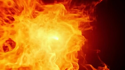 Wall Mural - explosive fire ball animation with bright orange flames. dynamic burning effect. abstract energy bur