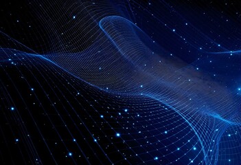 Wall Mural - digital wave pattern with glowing dots on deep blue space background. abstract technology network vi