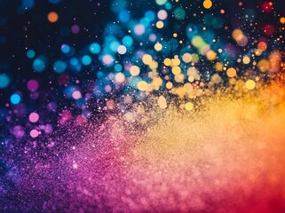 Wall Mural - Colorful, warm rainbow light, with a defocused, abstract, and scratched retro film feel, shines onto a dusty black background, making it a perfect overlay for photos or a screen filter.