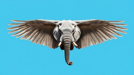 Wall Mural - a surreal image of an elephant with wings against a blue background.