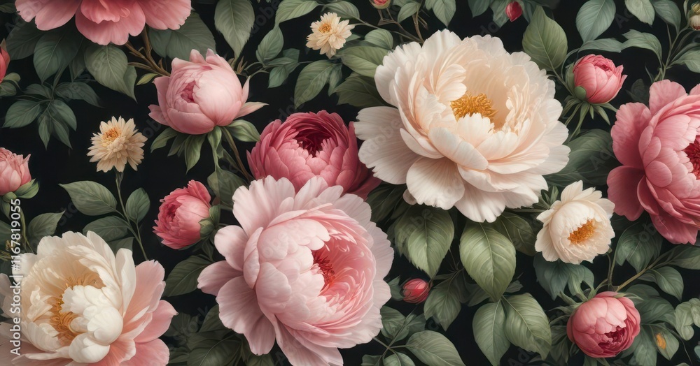 Vintage-inspired floral wallpaper featuring hand-painted roses and ...