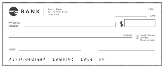 Wall Mural - bank check, vector blank money cheque, checkbook template with guilloche pattern and fields. currenc