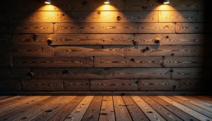 Wall Mural - Warm white lights illuminate aged barn wood planks, rustic, wood