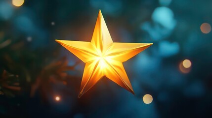Poster - christmas star. lights. decoration. a glowing golden christmas star ornament illuminates a festive s
