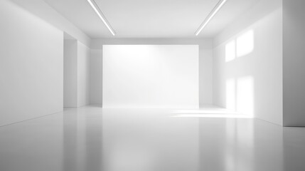 Wall Mural - empty modern photo studio with white backdrop and professional lighting setup. content creation, pho