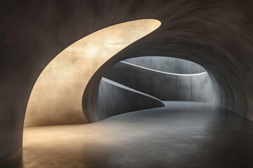 Wall Mural - Long, narrow tunnel with a curved wall