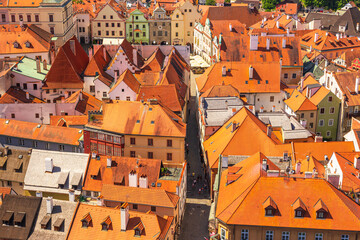 Wall Mural - Summer cityscape - top view of the historical center of Cesky Krumlov with the Radnicni (Town Hall) street, Czech Republic