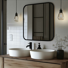 Wall Mural - black frame bathroom mirror