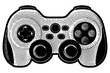 © HTGanzo - Generic video game controller illustration in retro black and white halftone newspaper print graphic style