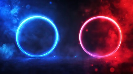 Wall Mural - red and blue laser light for concert background. dance party event with lazer circle design for dj. 