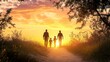 © Jakkarin - Guided by Sunset: Family Silhouettes on Hiking Trail Embracing Unity and Adventure in Nature